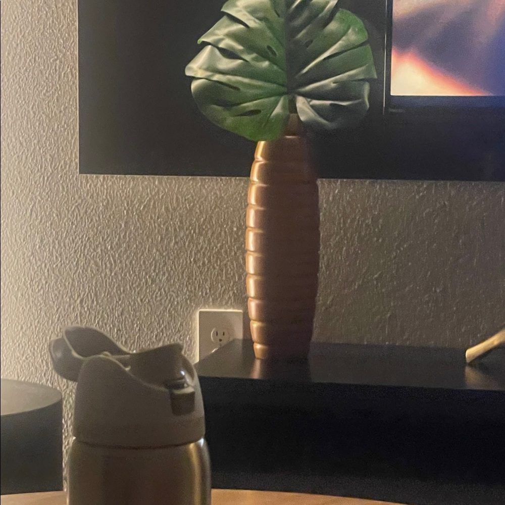 Target Gold Vase with Green Leaf Accent